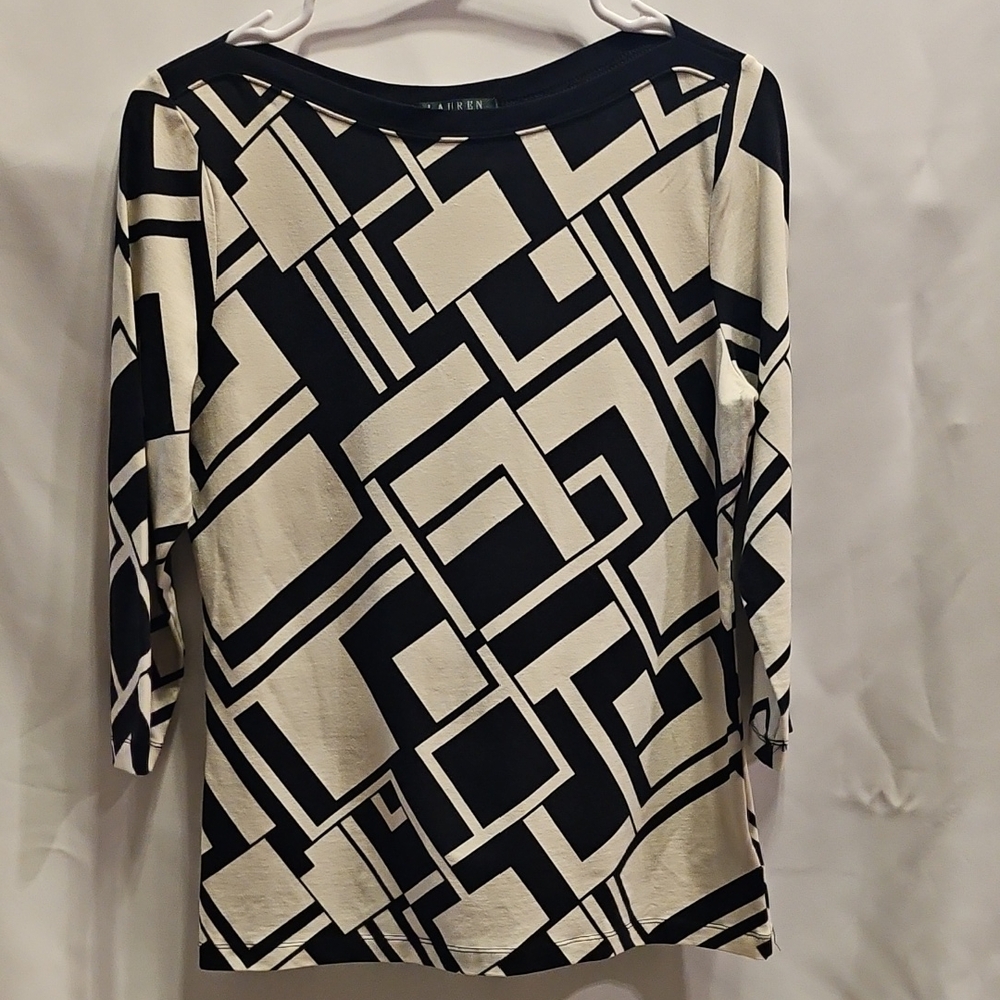 Lauren Ralph Lauren Black and Cream Abstract Blouse